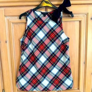J. Crew Plaid Bow Shoulder Top